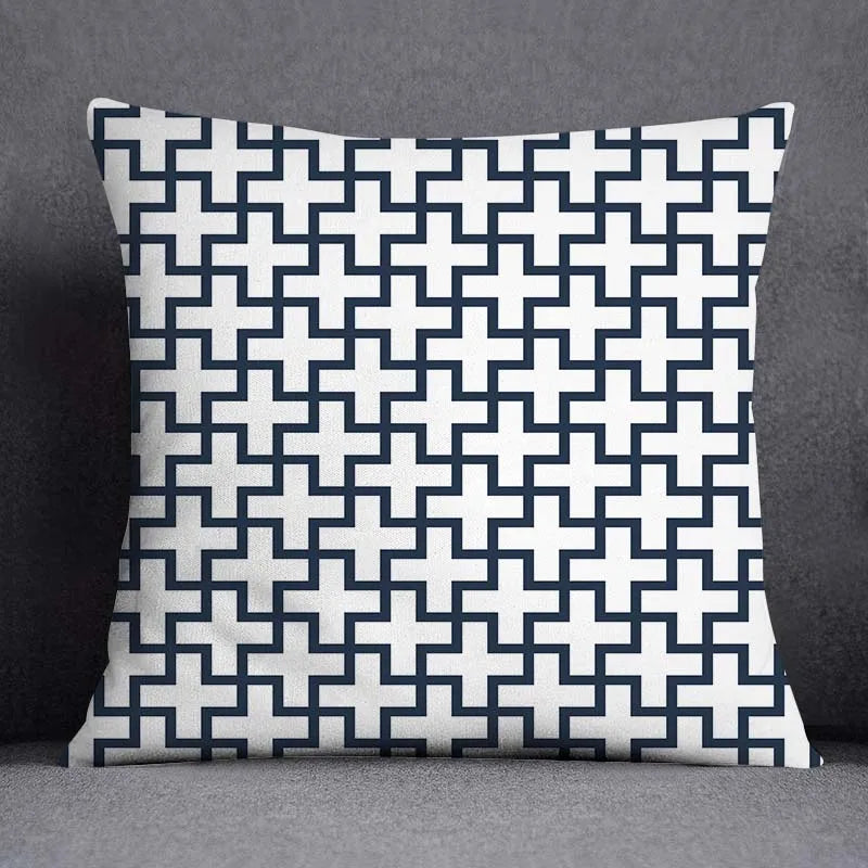 DecorBites™ Blue Geometric Floral Design Pillowcase - Modern Home Decor Cushion Cover