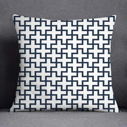 DecorBites™ Blue Geometric Floral Design Pillowcase - Modern Home Decor Cushion Cover