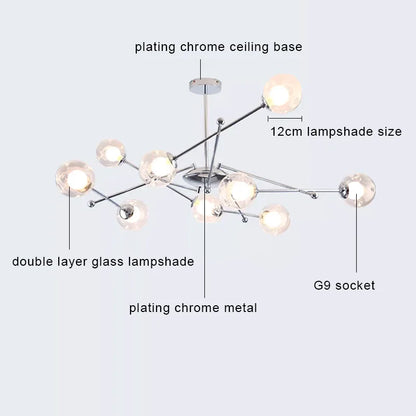 DecorBites™ Glass Ball LED Chandelier Chrome Pendant Lamp for Home Decor