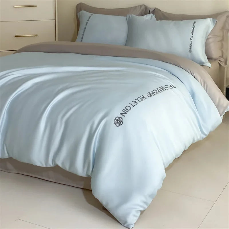DecorBites™ Cotton Embroidery Bedding Set, 4Pcs Duvet Cover Kit for Double Bed