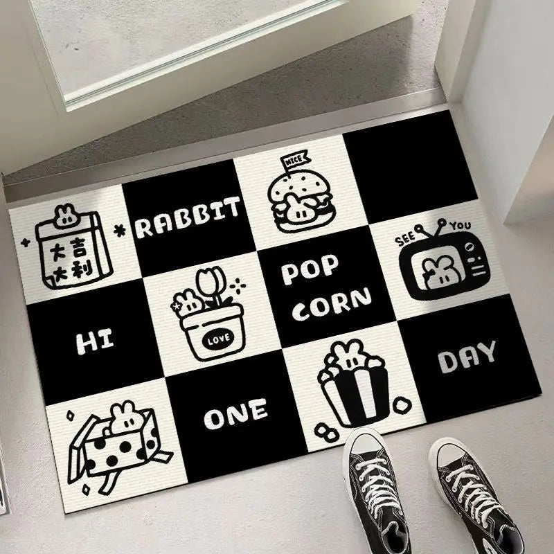 DecorBites™ Block Crystal Velvet Door Mat: Super Absorbent, Non-Slip Rug for Living Room