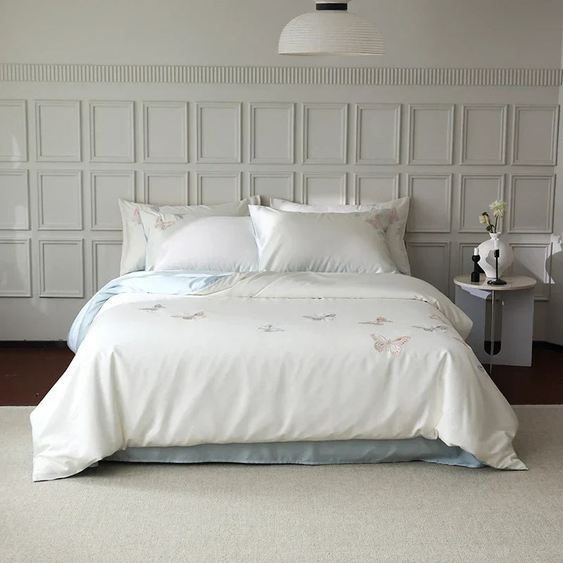 DecorBites™ Butterfly Embroidery Lyocell Cotton Bedding Set, Silky Soft Cool Feeling Sheets