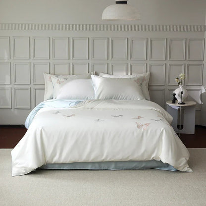 DecorBites™ Butterfly Embroidery Lyocell Cotton Bedding Set, Silky Soft Cool Feeling Sheets