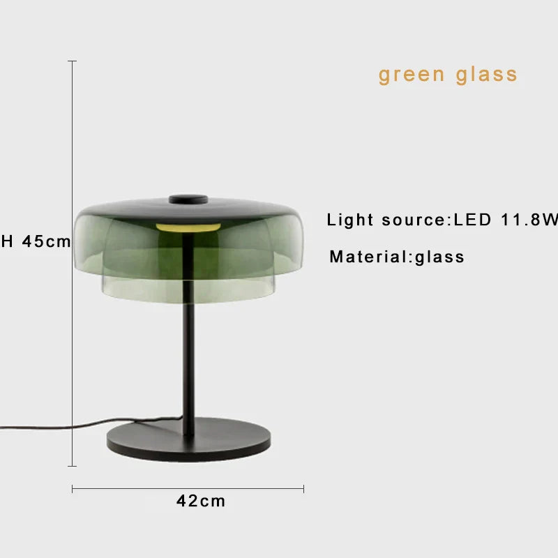 DecorBites™ Green Glass Table Lamp - Unique Handmade Decorative Desk Light with LED Bulb