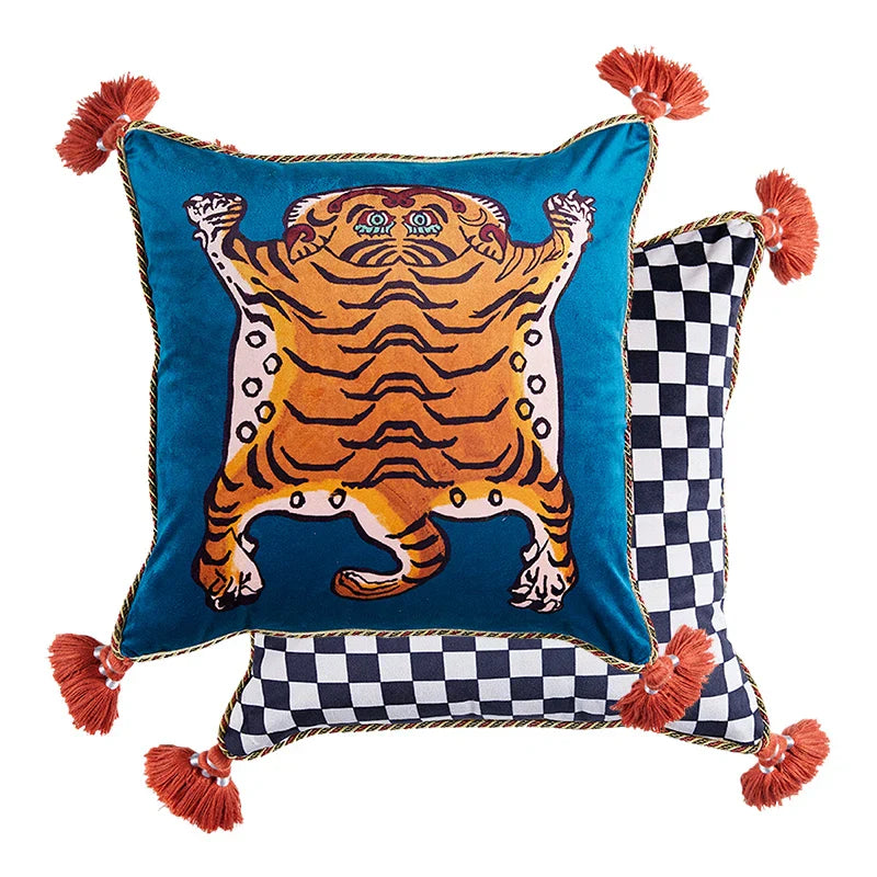 DecorBites™ Cat Print Velvet Cushion Cover