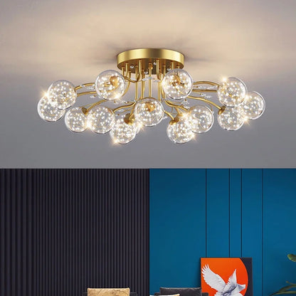 DecorBites™ Black Gold Chandelier with Clear Star Glass Ball Pendant Lights