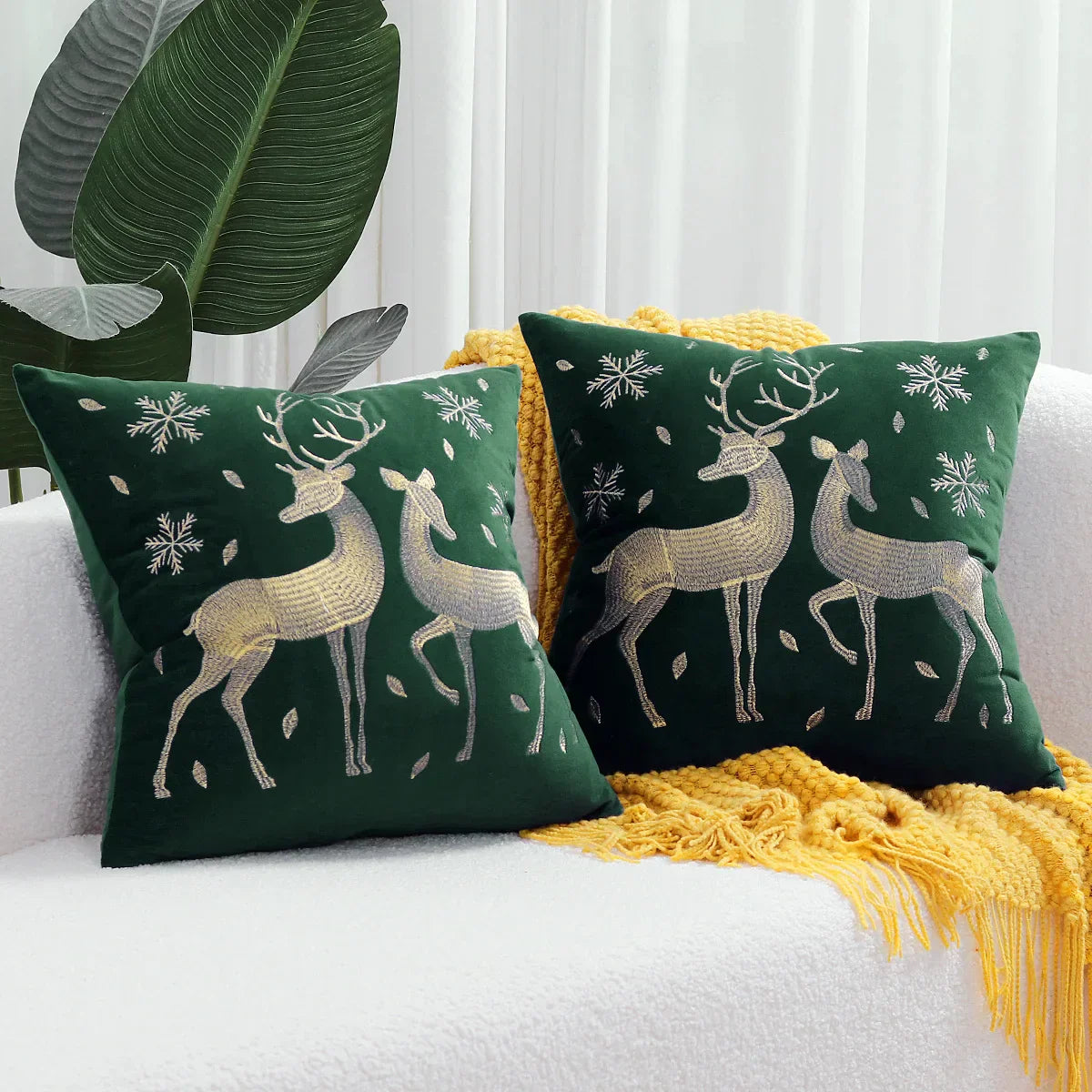 DecorBites™ Christmas Cartoon Embroidered Pillow Cover Set for Festive Home Decor