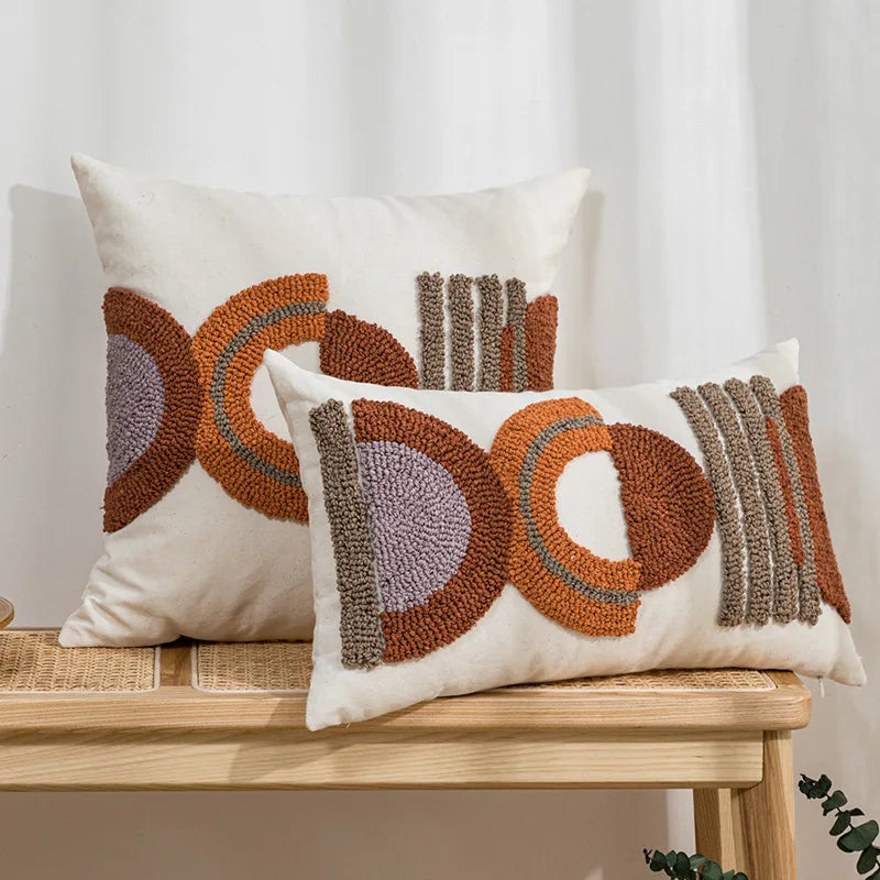 ™ Half-circle Tufted Cotton Canvas Embroidery Throw Pillow Cover - Modern & Stylish