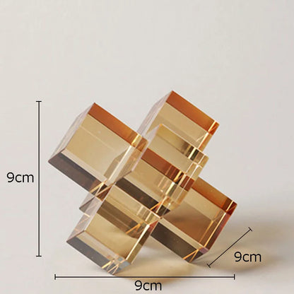 DecorBites™ Cross Crystal Geometric Glass Sculpture Desk Decoration Frosted Square Statue