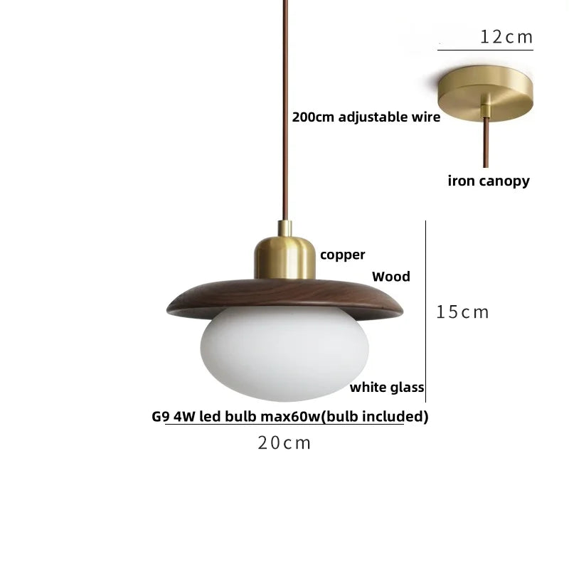 DecorBites™ LED Hanging Lamp Copper Walnut Wood Pendant Light