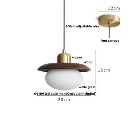 DecorBites™ LED Hanging Lamp Copper Walnut Wood Pendant Light