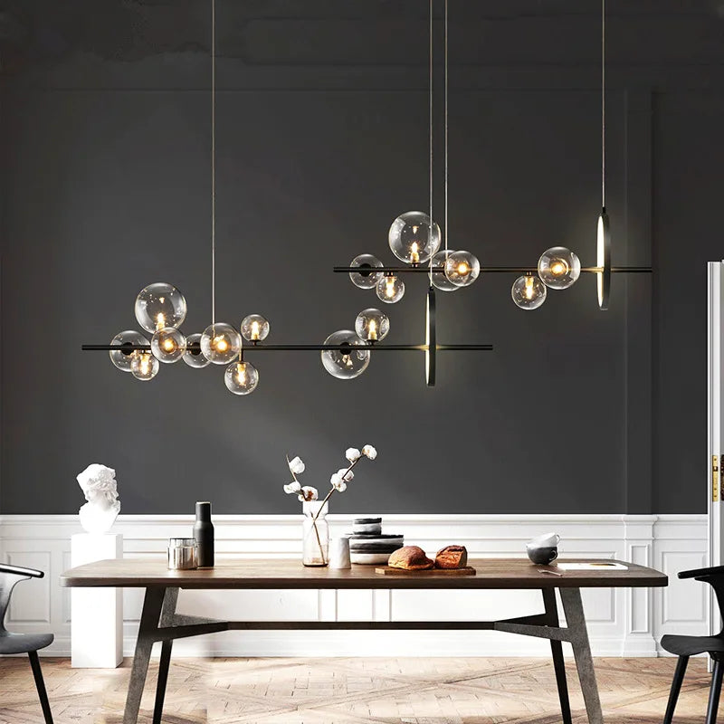 DecorBites™ Black Glass Ball LED Pendant Chandelier for Dining Room, Kitchen, and Restaurant