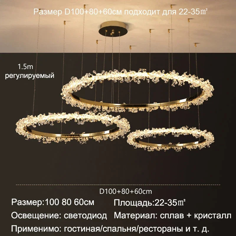 ™ Golden Crystal LED Round Chandelier for Luxury Indoor Lighting