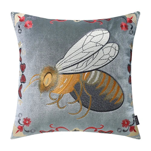 DecorBites™ Bee Embroidery Cushion Cover - Exquisite Animal Design for Sofa Decor