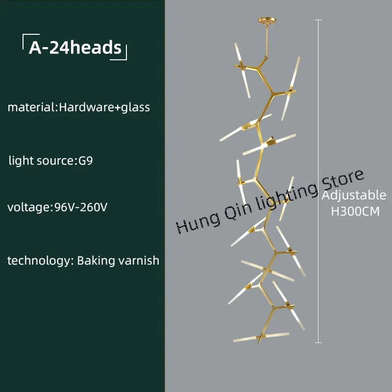 ™ Gold Branch LED Chandelier for Duplex Villa Staircase - Modern Indoor Lighting