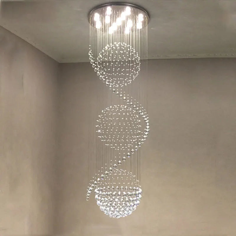 DecorBites™ Crystal Chandelier Double Staircase LED Pendant Lights for Stylish Hotel & Villa Hall