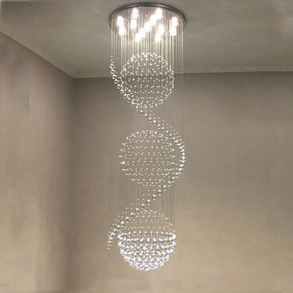 DecorBites™ Crystal Chandelier Double Staircase LED Pendant Lights for Stylish Hotel & Villa Hall