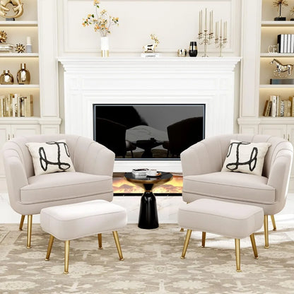 DecorBites™ Comfortable Beige Bucket Shaped Club Living Room Armchair with Golden Metal Legs