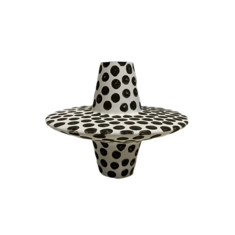 DecorBites™ Black White Dots Ceramic Vase Geometric Abstraction Handicraft Floral Accessories