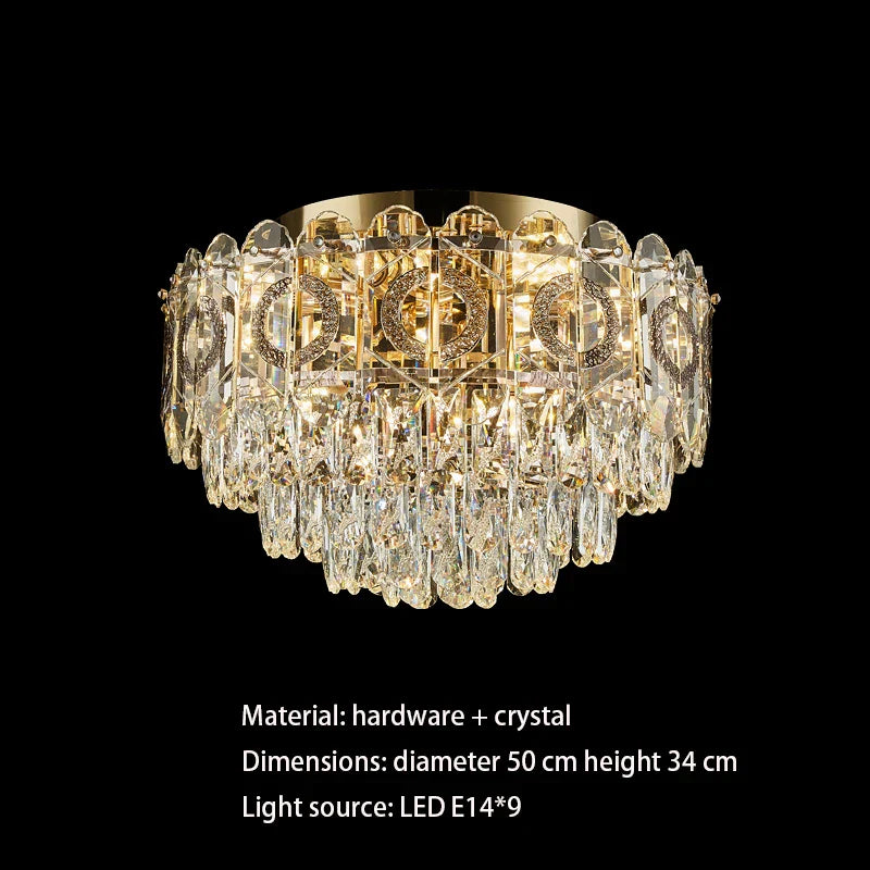 DecorBites™ Crystal Ceiling Lamp: Modern Simple Golden Round Light for Living Room, Bedroom, Study