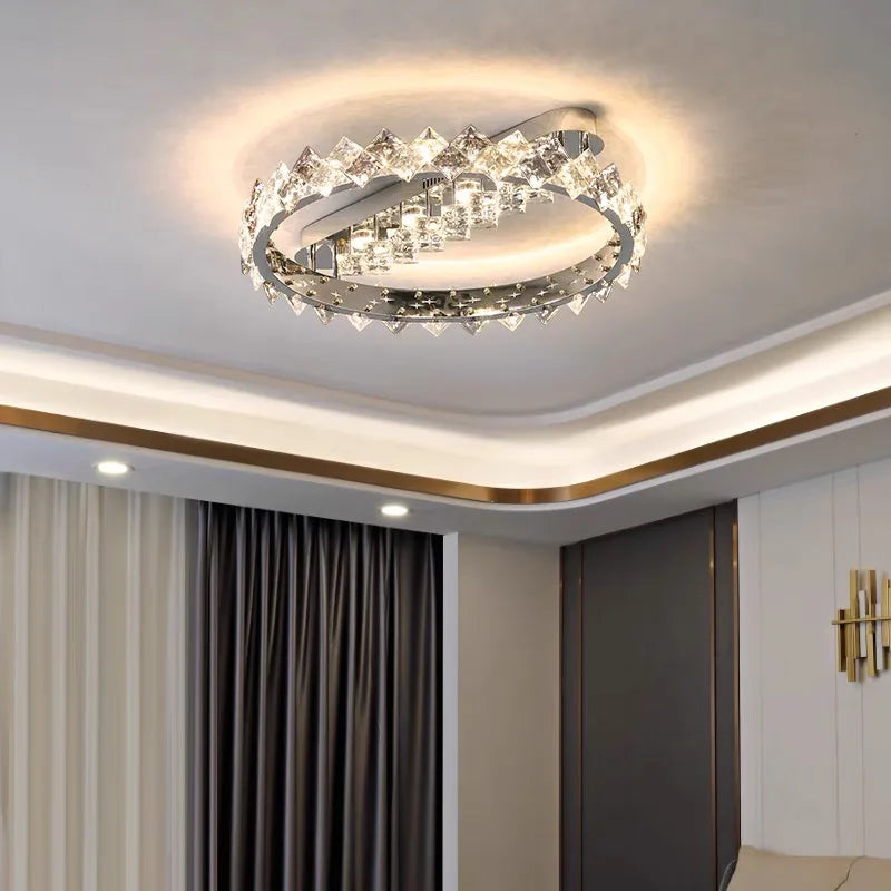 DecorBites™ Crystal Ceiling Light: Modern Luxury Stainless Steel Dimmable Fixture for Living & Dining Room