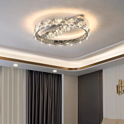 DecorBites™ Crystal Ceiling Light: Modern Luxury Stainless Steel Dimmable Fixture for Living & Dining Room