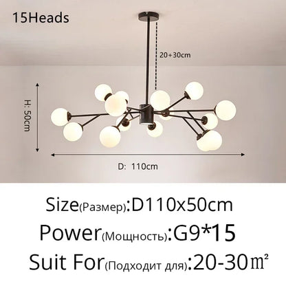 DecorBites™ Glass Ball Modern Branch Chandelier - Magic Bean Design for Living Room