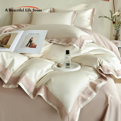 DecorBites™ Luxe Lace Bedding Set: 1000TC Egyptian Cotton Duvet, Sheet, Pillowcases