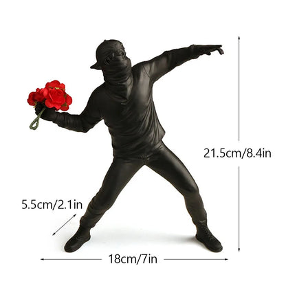 DecorBites™ Banksy Sculpture Collection: Flower Thrower & Balloon Girl Figurines for Home & Office