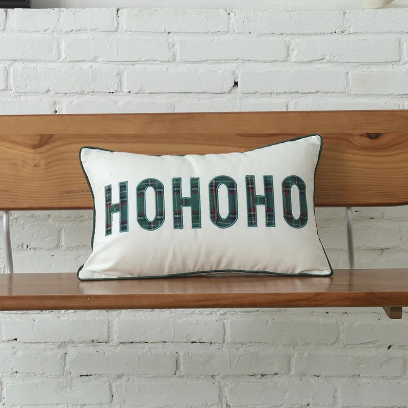DecorBites™ Christmas Plaid Cotton Canvas Cushion Cover with Snowflake Embroidery