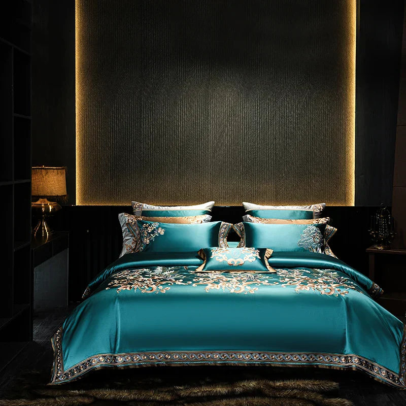 DecorBites™ Luxe Brocade Embroidered Cotton Bedding Set - Vintage European Aristocratic Style