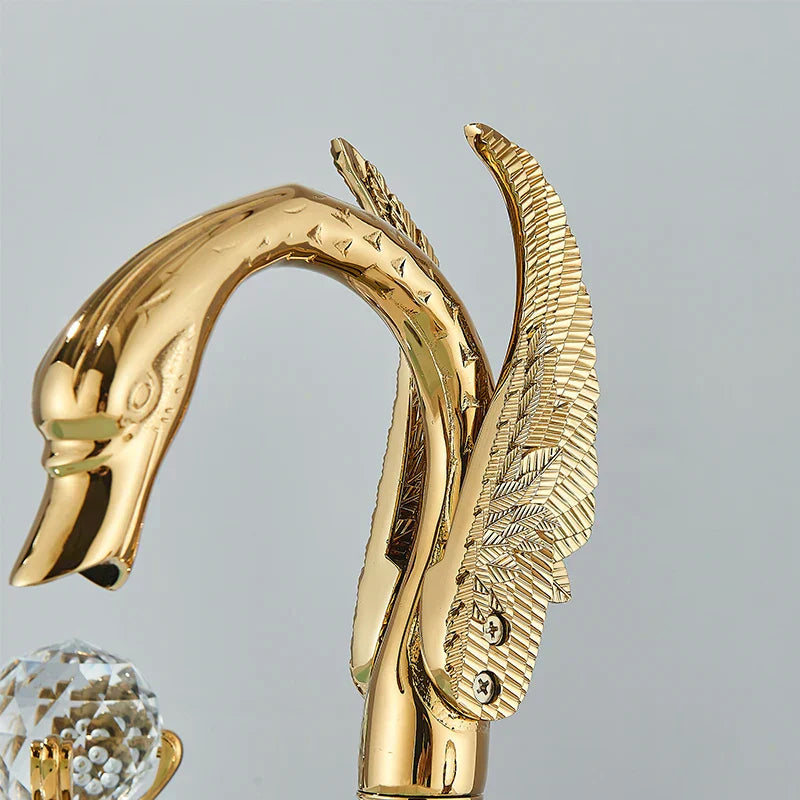 DecorBites™ Gold Swan Crystal Handle Bathroom Faucet - Deck Mounted Basin Mixer Tap