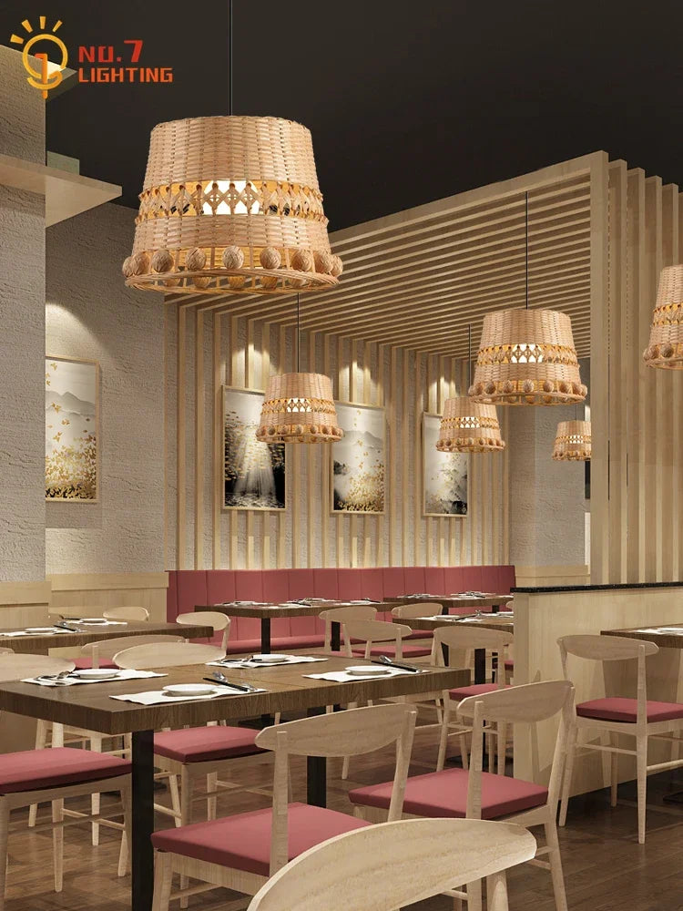 DecorBites™ Bamboo Weave Pendant Light LED E27 Modern Zen Decor Restaurant Bar Tea Room