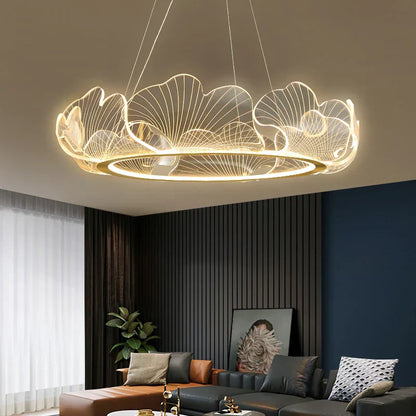 DecorBites™ Ginkgo Acrylic LED Pendant Chandelier Light, Gold Metal, Dimmable, Modern Minimalism