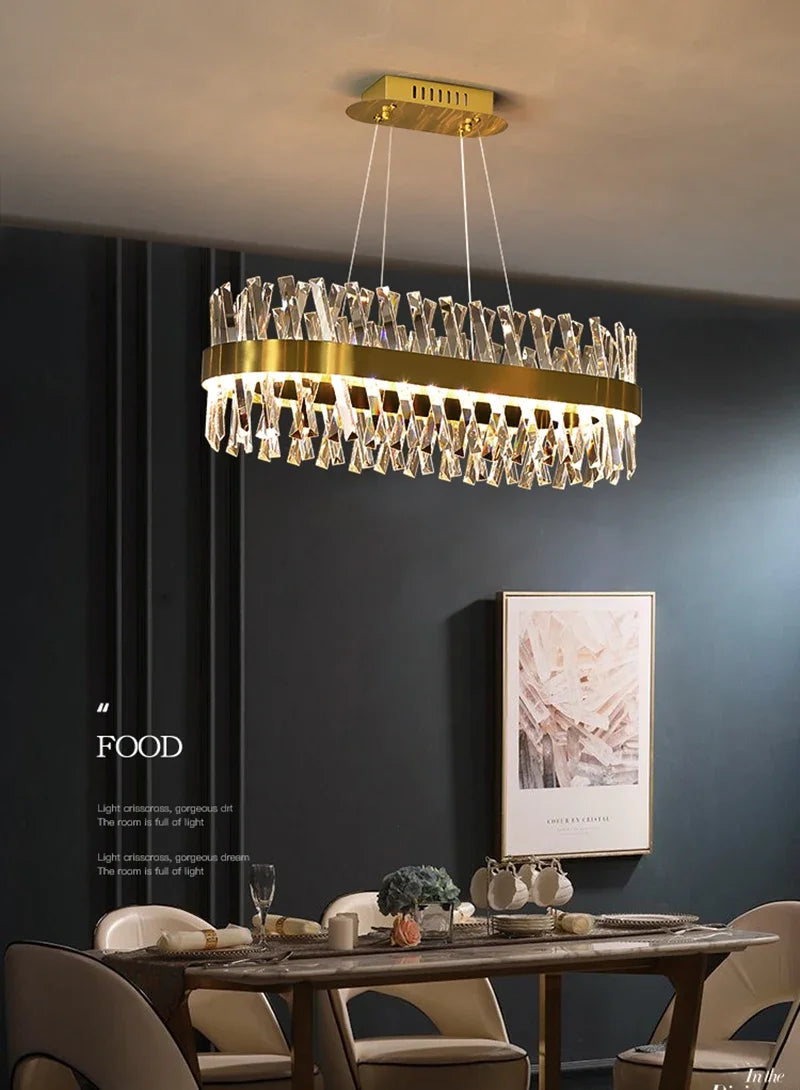 DecorBites™ Gold Crystal Chandelier LED Light for Dining and Living Room