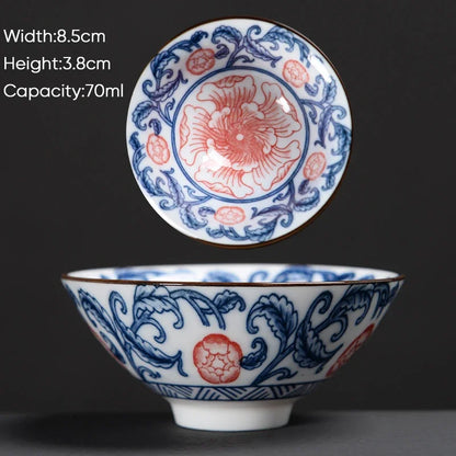 DecorBites™ Blue & White Ceramic Kung Fu Tea Cup - Japanese Style Porcelain Sake Cups