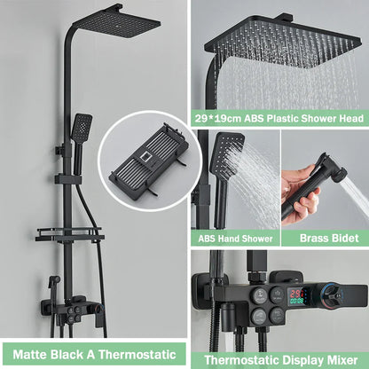 DecorBites™ Gold Thermostatic Shower Faucet Set: Smart Digital Mixer, Wall Mounted Rainfall System