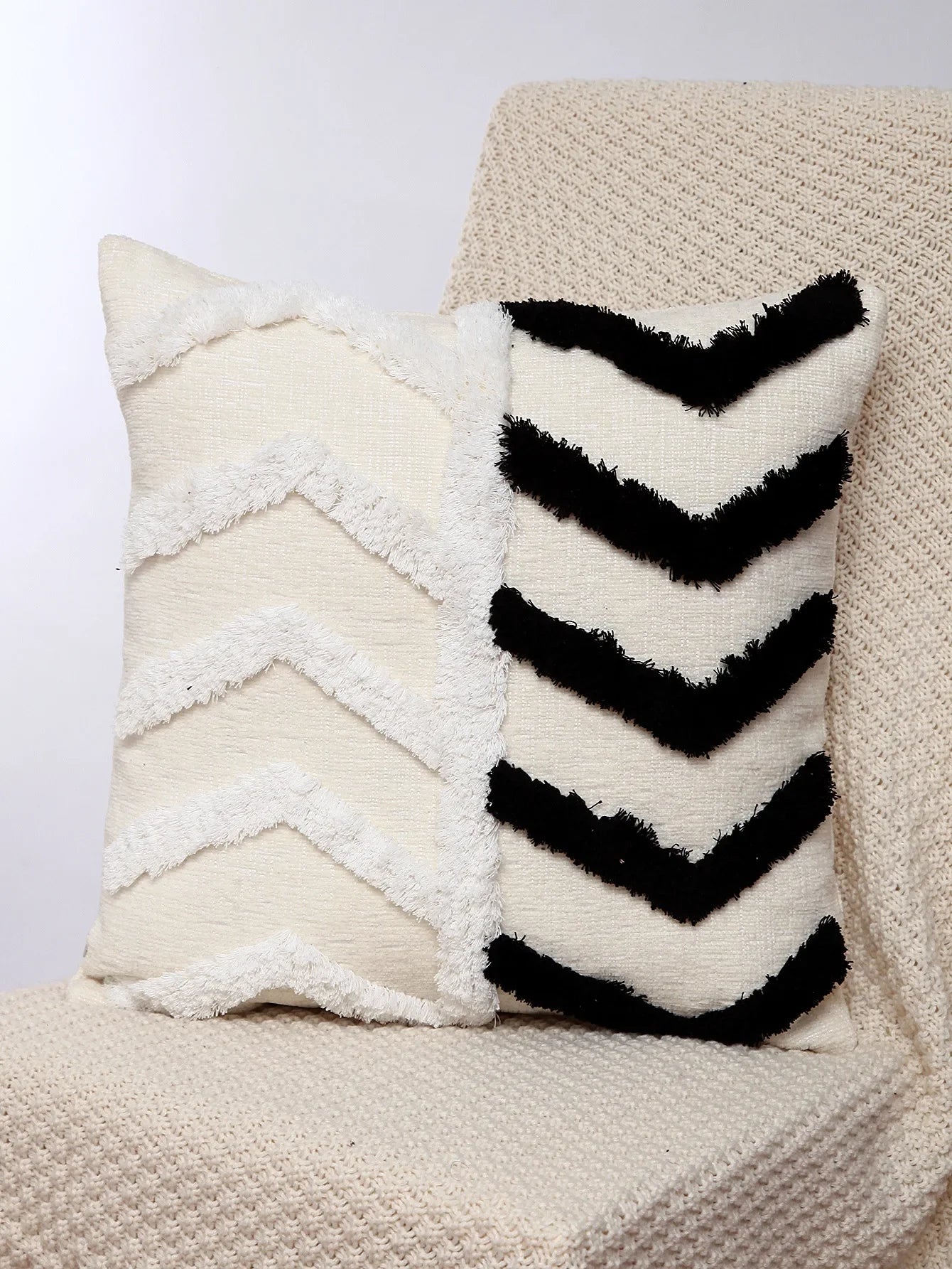 DecorBites™ Geometric Chenille Embroidered Pillow Covers Boho Moroccan Style Decor