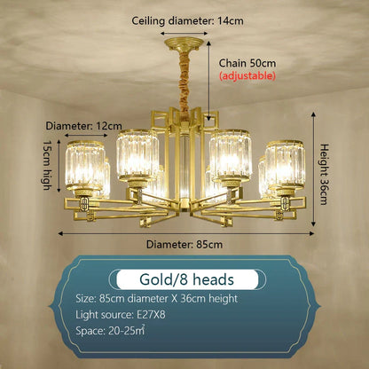 DecorBites™ Crystal Chandelier: Elegant Chinese Style Lighting for Living Room, Bedroom, and Study