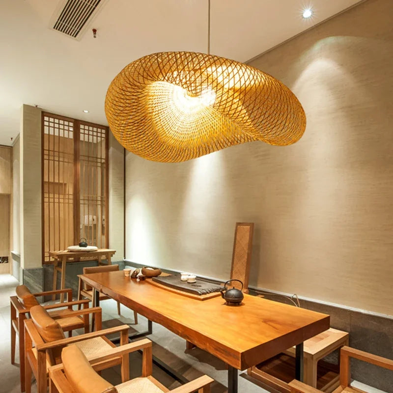 DecorBites™ Bamboo Wave Pendant Lights - Handmade Rattan Shade for Indoor House Lighting