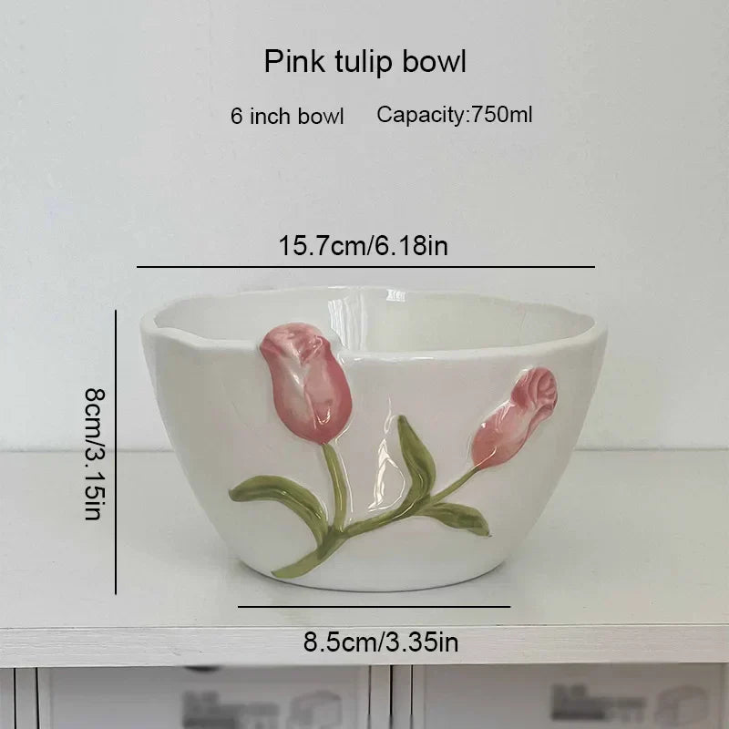 DecorBites™ 3D Embossed Tulip Ceramic Coffee Mug - Handcrafted Irregular Flower Cup