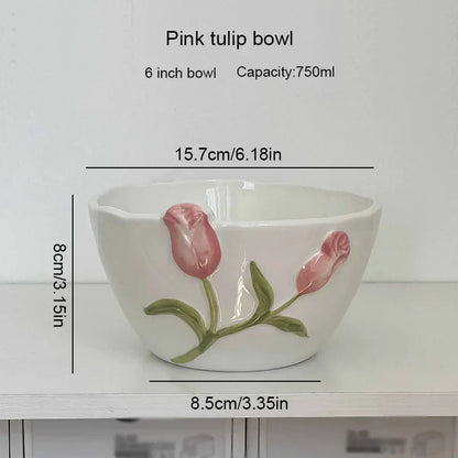 DecorBites™ 3D Embossed Tulip Ceramic Coffee Mug - Handcrafted Irregular Flower Cup