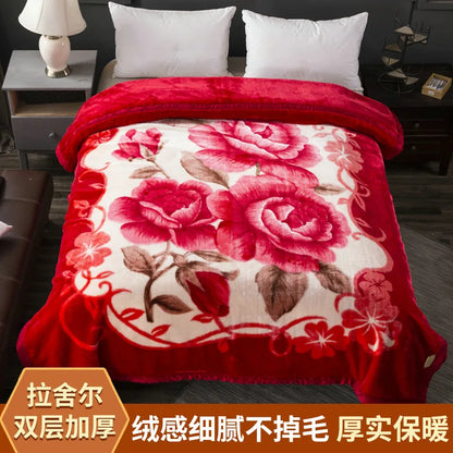 DecorBites™ Winter Raschel Blanket: Double Layered Warm Flannel Bedding Blanket