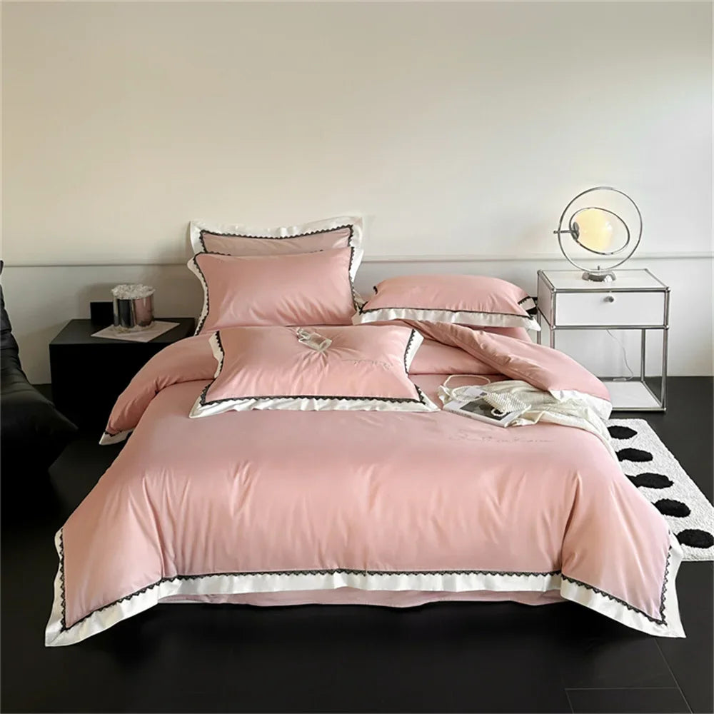 DecorBites™ Hot Diamond Lace Egyptian Cotton Bedding Set: Sheet, Pillowcase, Duvet Cover, Full-Queen-King Size