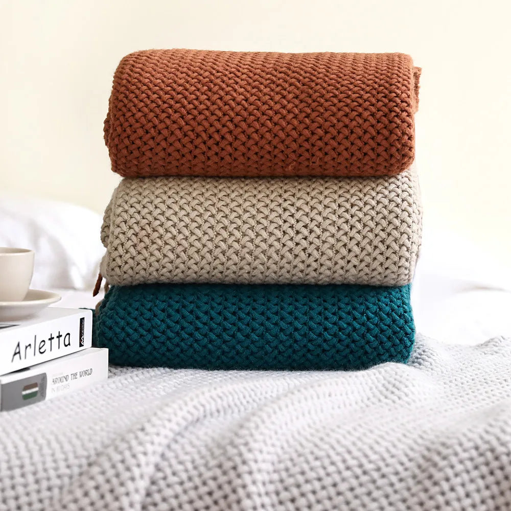 DecorBites™ Knitted Nordic Sofa Blanket - Soft Wool Blend Bed End Towel for Hotel Bedroom Decor