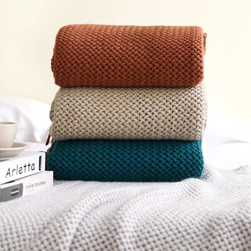 DecorBites™ Knitted Nordic Sofa Blanket - Soft Wool Blend Bed End Towel for Hotel Bedroom Decor