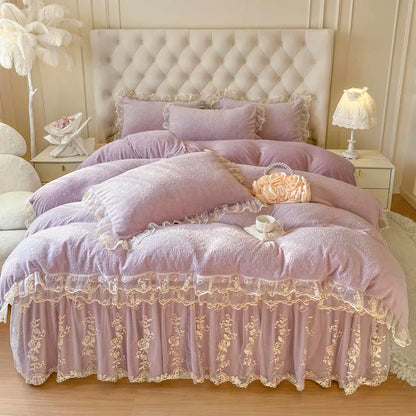 ™ Lace Princess Bedding Set with Velvet Bed Skirt & Quilt Cover