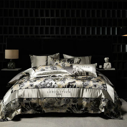 DecorBites™ Luxe Brocade Jacquard Bedding Set with Egyptian Cotton & Embroidery