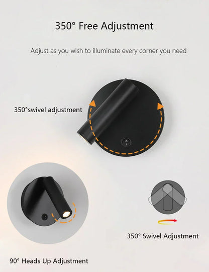 DecorBites™ Adjustable LED Wall Reading Lamp 3W Spotlight for Bedroom and Hotel