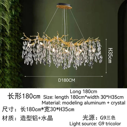 DecorBites™ Golden Crystal Tree Ceiling Chandelier, Luxury Aluminum Art Fixture